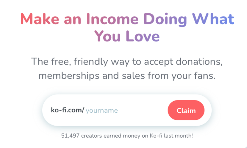 Ko-fi homepage creator sign up box