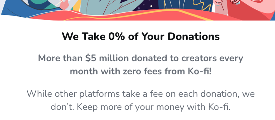 ko-fi home page single time payment fees